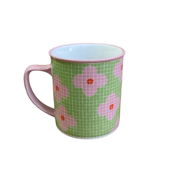 Starbucks Barista Coffee Tea Mug Green Pink Floral Mosaic Tile 2004 Vintage 16oz - Picture 2 of 7